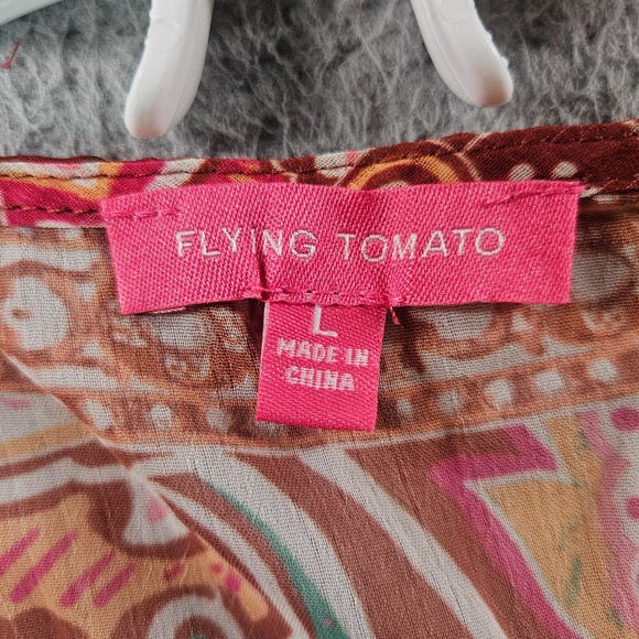 NWOT Flying Tomato Top Blouse Women Large Paisley Print w Inner Tank Maroon Tone - Picture 4 of 12